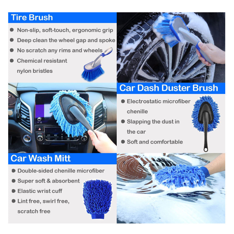 NNEDSZ Blue 10-Piece Car Cleaning Kit – Complete Car Care Set with Towels, Brushes, Gloves, and Storage Bag