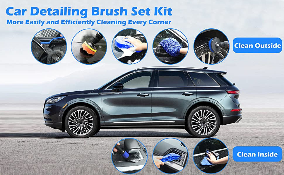 NNEDSZ Blue 10-Piece Car Cleaning Kit – Complete Car Care Set with Towels, Brushes, Gloves, and Storage Bag